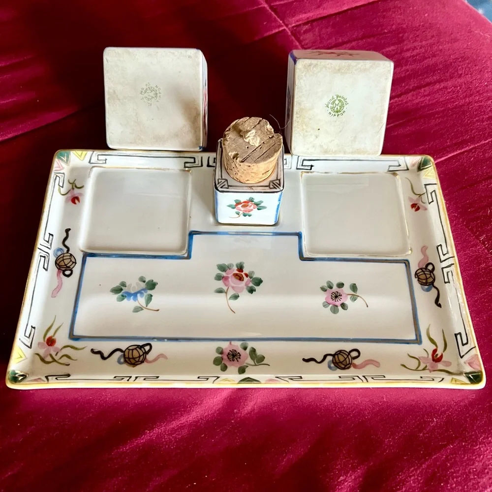 Inkwell or spice jar set, highly collectible,porcelain Nippon marked M Morimura - Picture 2 of 12